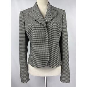 Ralph Lauren Purple Label Blazer Black White Houndstooth Puppytooth 8 Zip Close